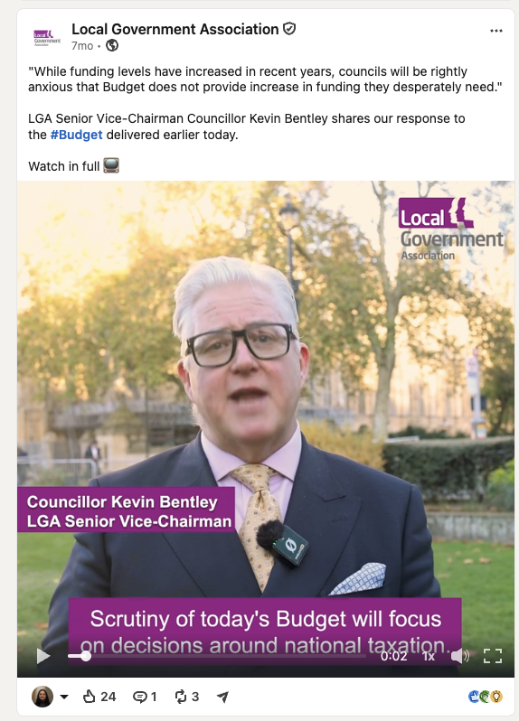Cllr Kevin Bentley LGA Budget response video, filmed by Sabah